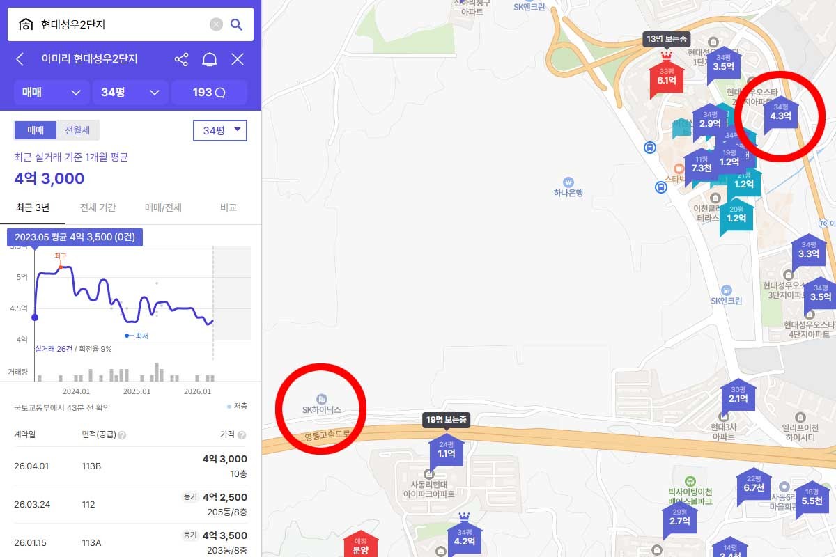 하이닉스 인근에 위치한 현대성우 2단지 아파트. / 호갱노노