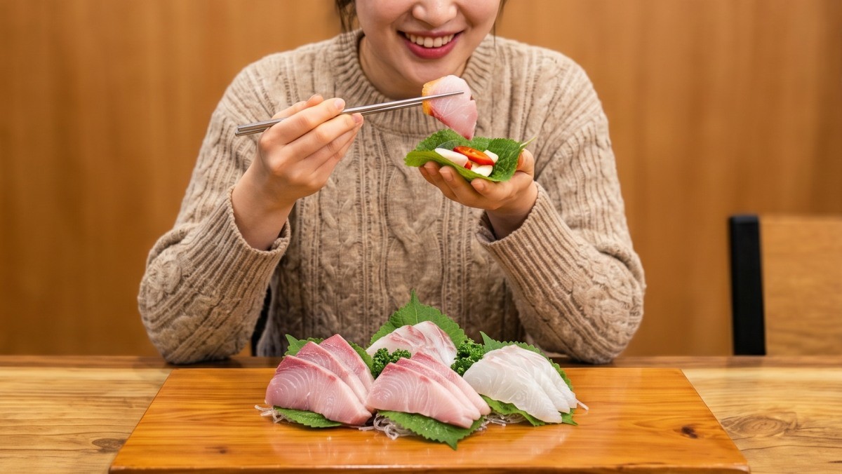 활어회를 먹는 사람. AI가 생성한 자료사진.