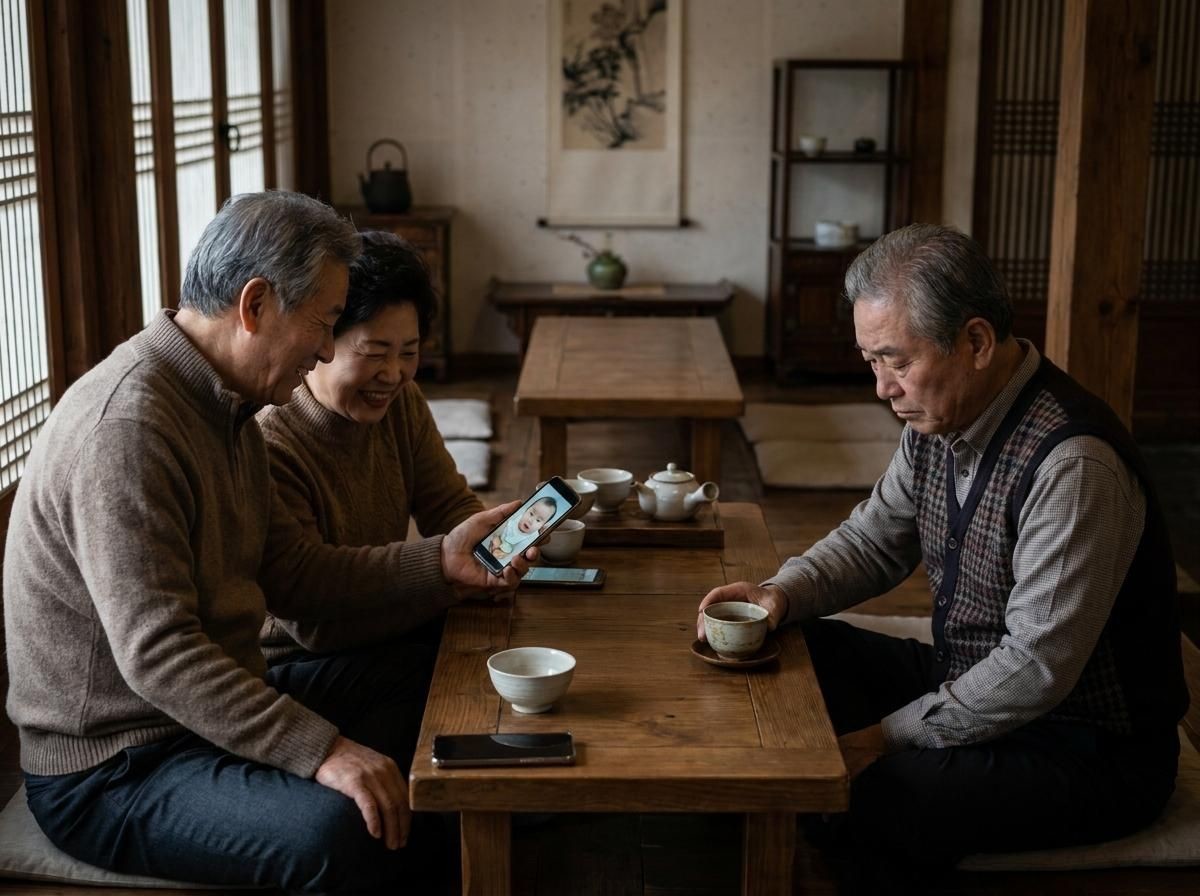 70대 이상이 되면 어느새 비교의 장으로 변하는 모임. 기사 내용 토대로 AI툴 활용해 제작한 자료사진.