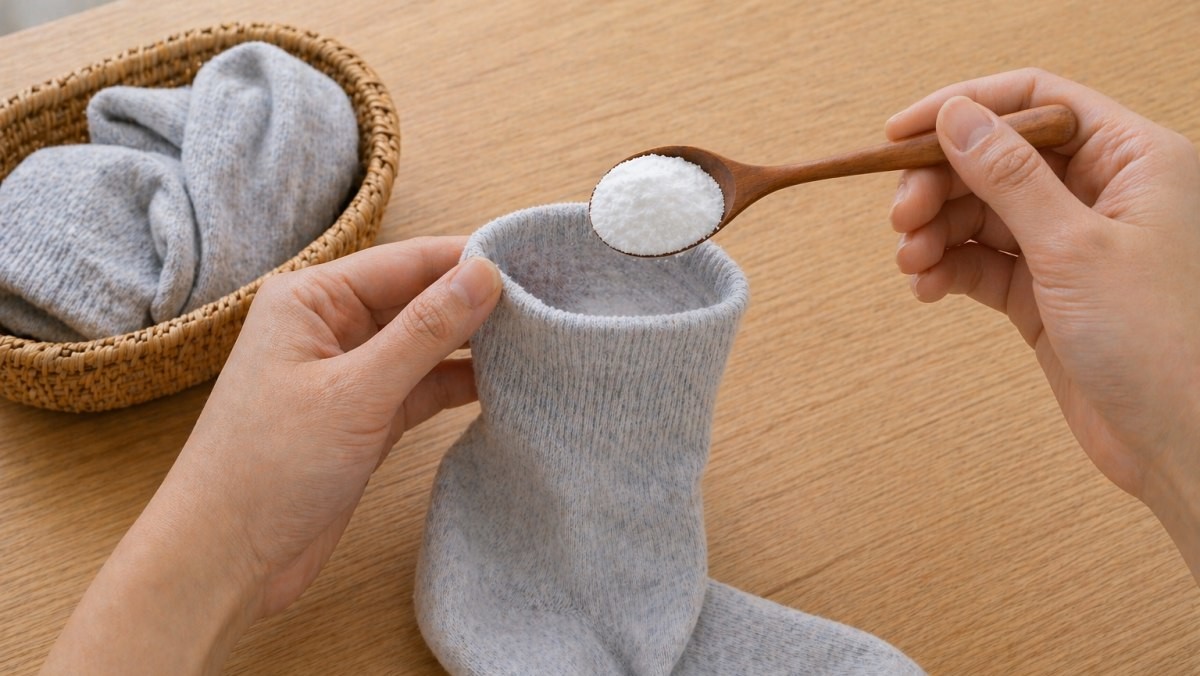 양말에 베이킹소다를 넣는 모습 / 기사 내용을 바탕으로 제작한 AI 이미지
