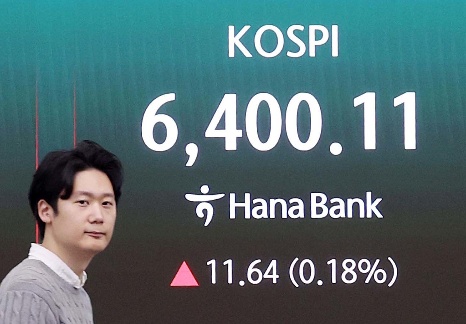 코스피가 장중 6400선을 돌파한 뒤 혼조세를 보이고 있는 22일 오전 서울 중구 하나은행 딜링룸에 시황이 나오고 있다. / 뉴스1