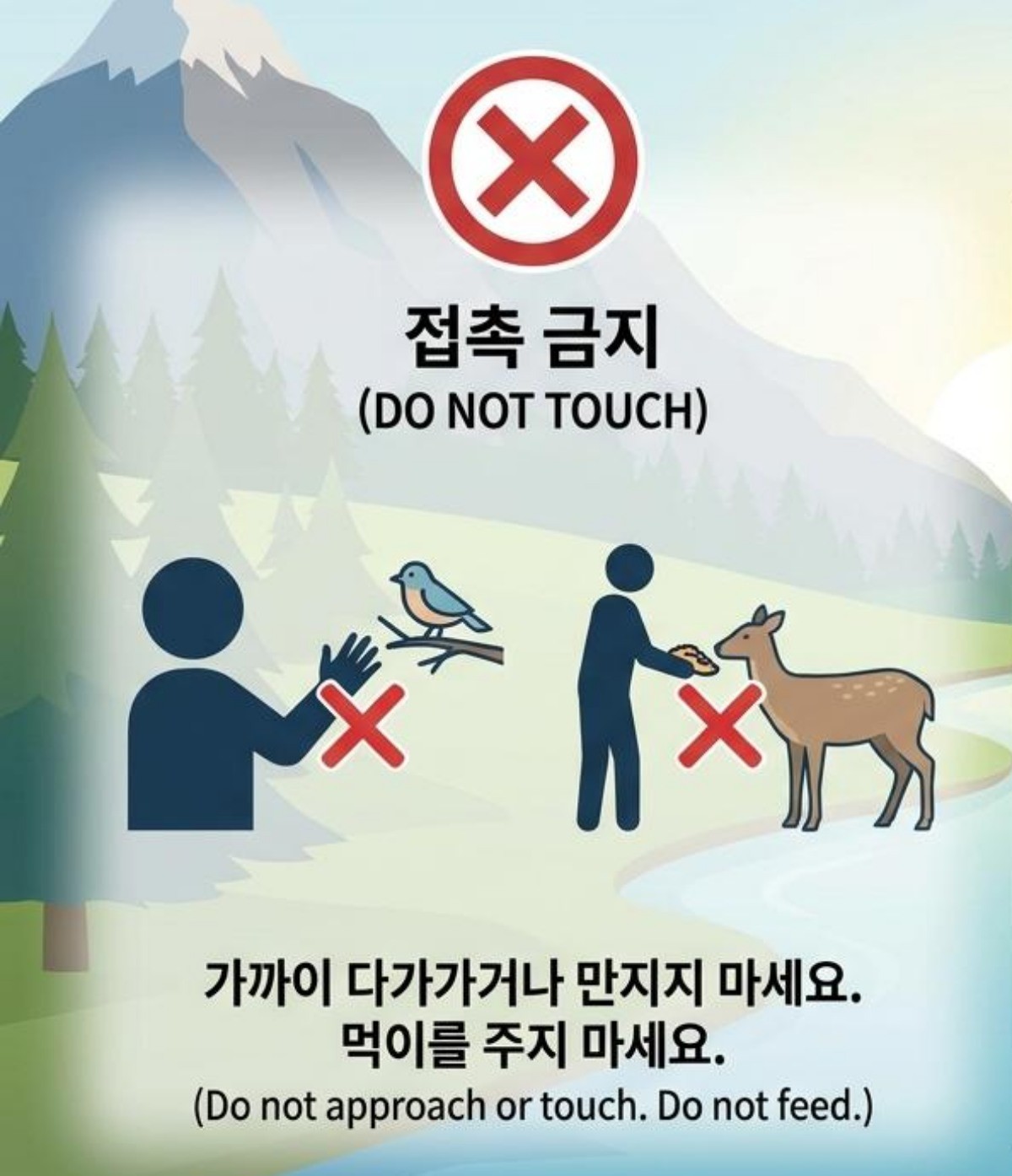 [삽화] 야생동물 발견 시 행동 수칙. AI가 생성한 자료사진.