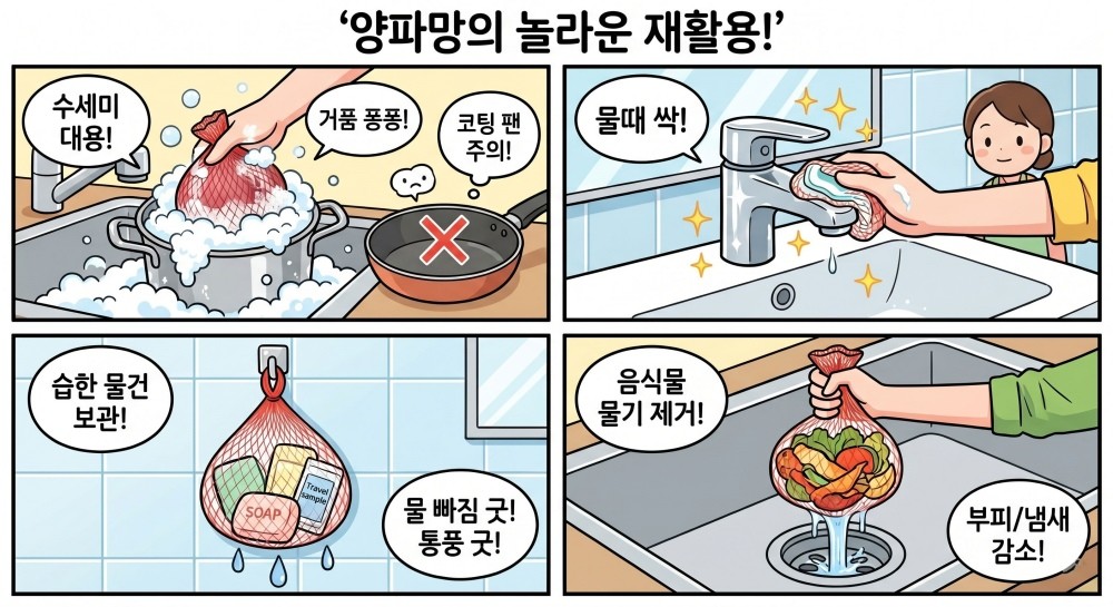 [만화] 양파망은 일상 곳곳에서 활용할 수 있는 것으로 알려졌다.