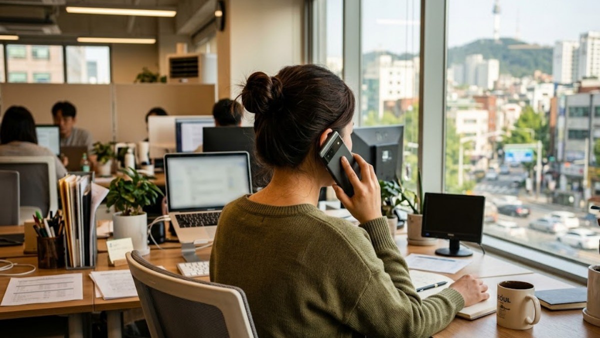 전화를 받는 모습 / 기사 내용을 바탕으로 제작한 AI 이미지