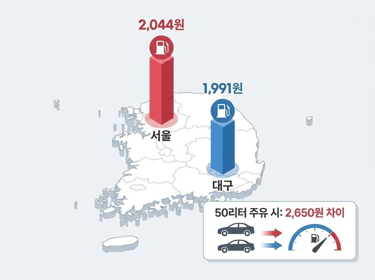 '서울 vs 대구, 리터당 53원 차이' 기사 내용 토대로 AI툴 활용해 제작한 자료사진.