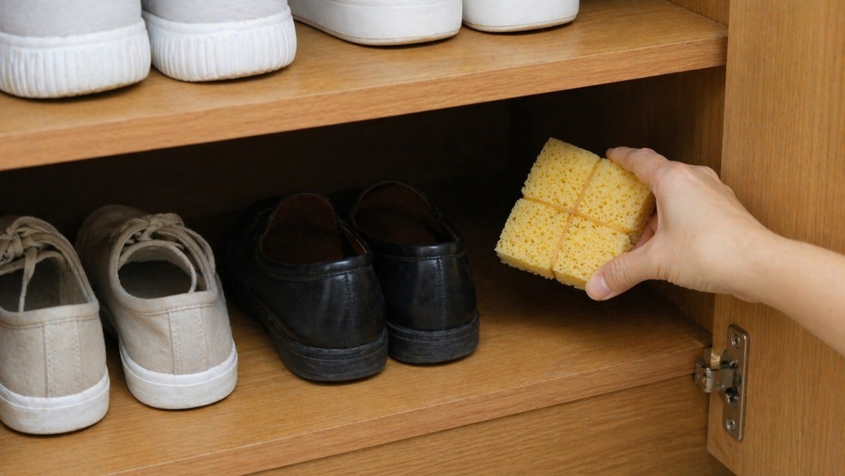 수세미를 신발장에 넣는 모습 / 기사 내용을 바탕으로 제작한 AI 이미지