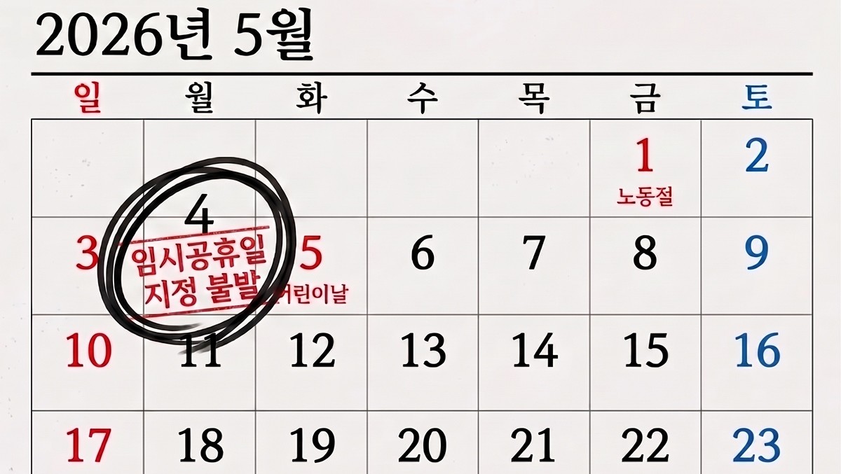 5월 4일 임시공휴일 지정이 불발된 2026년 5월 달력 / AI 생성 이미지
