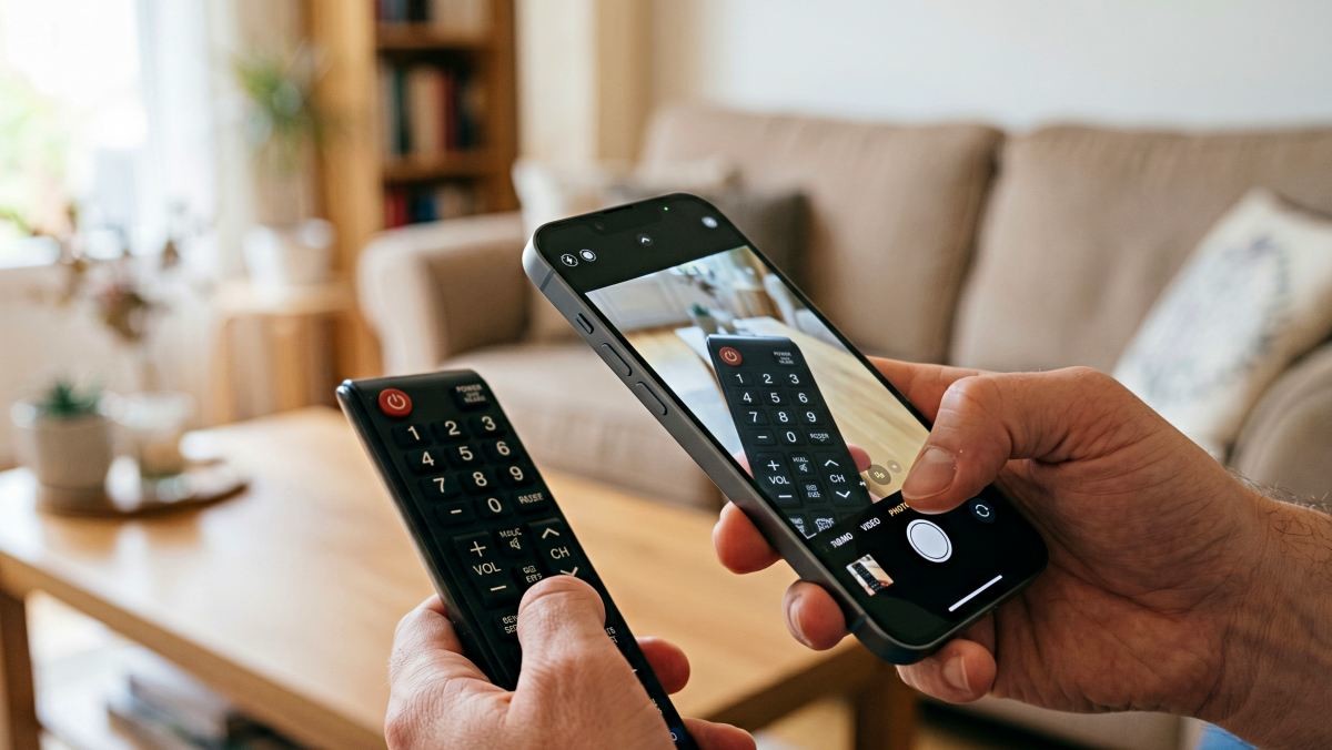 'TV 리모컨에 스마트폰 카메라를 갖다 대면...' 기사 내용 토대로 AI툴 활용해 제작한 자료사진.