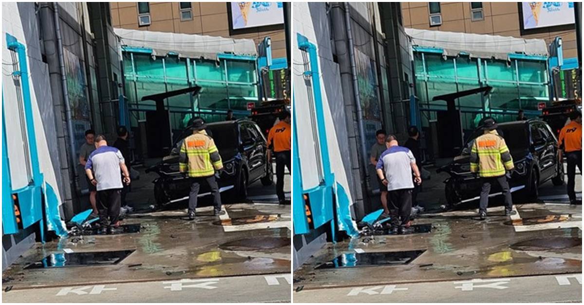 대낮 서울 낙성대역 인근 주유소에 검정색 SUV 돌진 (사진)