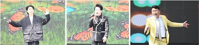 나비콘서트 in Day에 참여한 가수 김정우,손빈,농수로가 열창하고 있다.(왼쪽부터) / 노해섭 기자