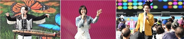 나비콘서트 in Day에 참여한  임재현, 진이랑,김수찬 가수가 열창을 하고 있다.(왼쪽부터) / 노해섭 기자