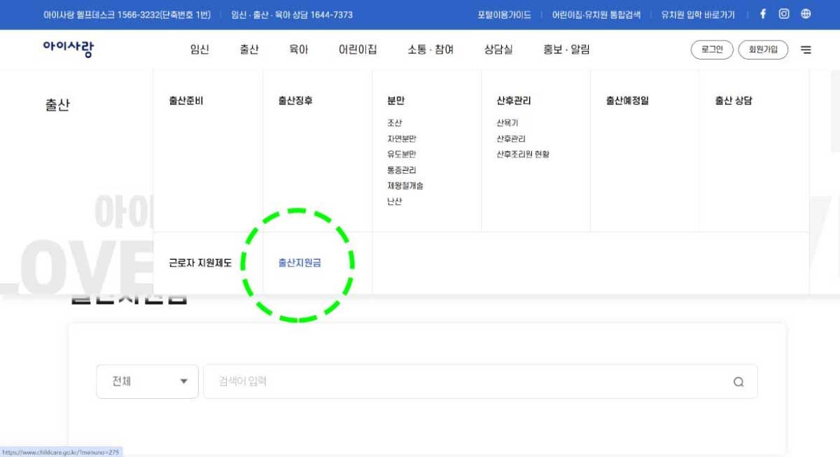 아이사랑 홈페이지에서는 지자체 별로 출산지원금을 확인할 수 있다. / 아이사랑