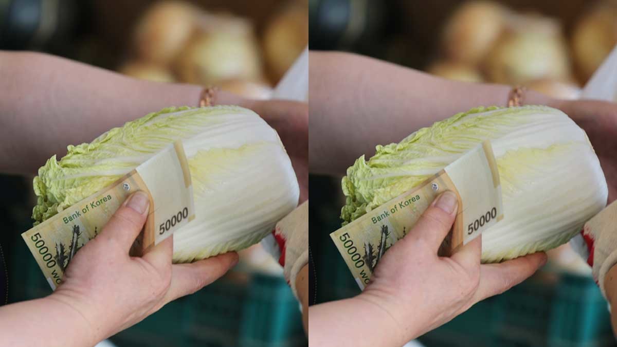 시장에서 배추를 구매하고 있는 시민의 모습. / 뉴스1