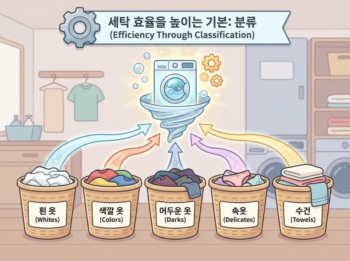 [삽화] 세탁물 분류. 기사 이해를 돕기 위해 AI로 제작한 자료 이미지.
