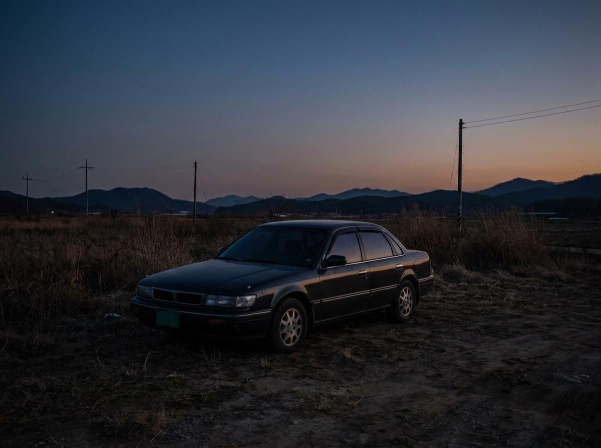 인적이 드문 한국의 외곽 공터에 자동차 한 대가 주차되어 있는 모습. 기사 내용 토대로 AI툴 활용해 제작한 자료사진.
