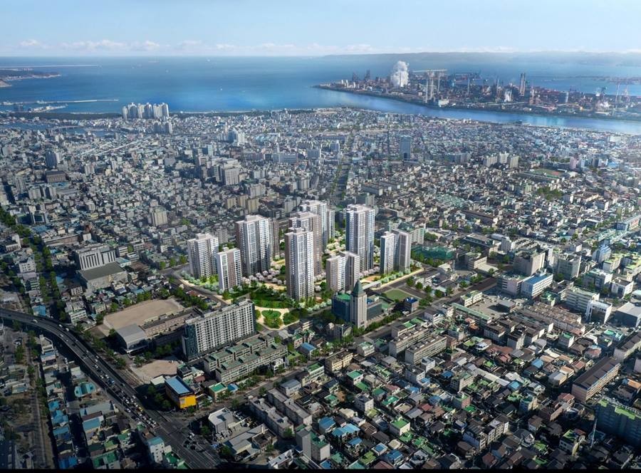 경북 포항시 북구 죽도동 일대 노후 주거지가 약 3,500세대 규모의 신축 아파트 단지로 재탄생한다. 자신은 조감도/포항시