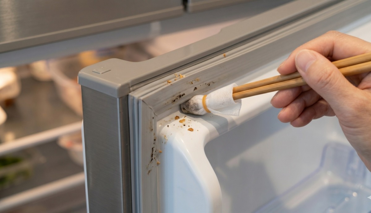 나무젓가락을 이용한 냉장고 청소. 기사 이해를 돕기 위해 AI로 제작한 자료 이미지.