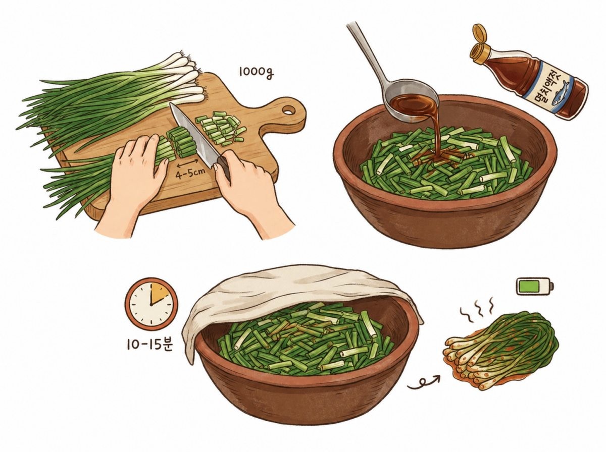 [삽화] 대파김치 레시피. 기사 이해를 돕기 위해 AI로 제작한 이미지.