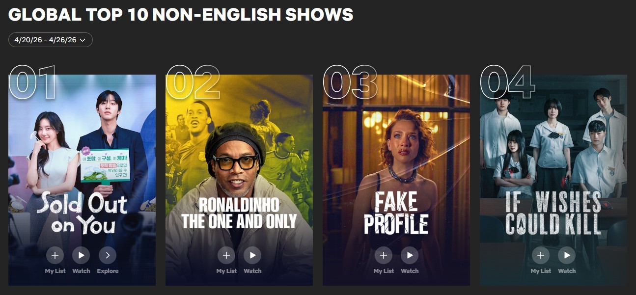 29일 넷플릭스 TOP 10 웹사이트에 따르면 '오늘도 매진했습니다'는 지난 20일부터 26일까지 4,700,000 시청 수(시청 시간을 작품의 총 러닝 타임으로 나눈 값)를 기록하며 글로벌 TOP 10 비영어 TV쇼 부문에서 1위를 차지했다. / TUDUM