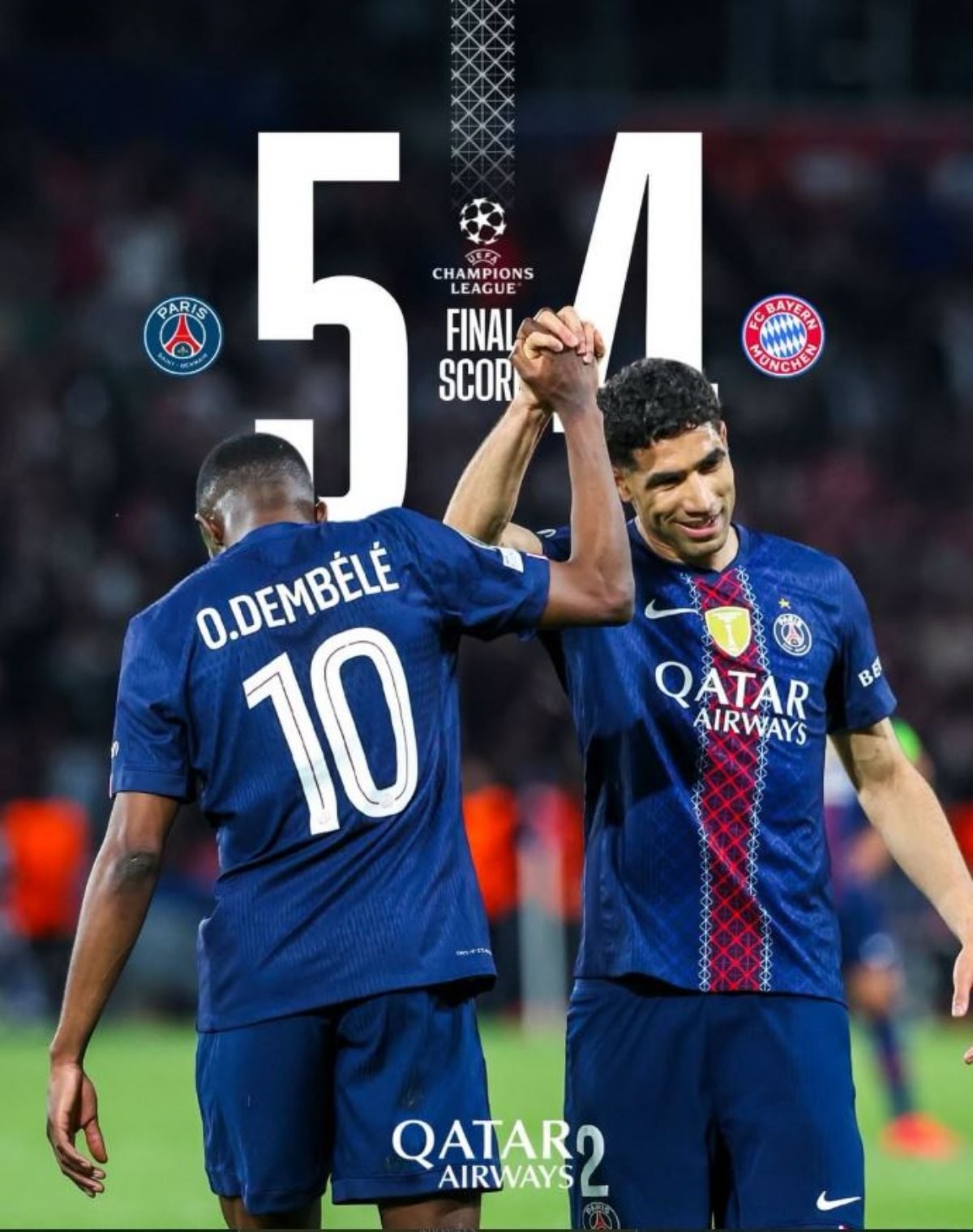 파리 생제르맹(PSG)이 29일(한국 시각) 파르크 데 프랭스에서 열린 2025-2026 UEFA 챔피언스리그 준결승 1차전에서 바이에른 뮌헨을 5-4로 눌렀다.     / 파리 생제르맹 인스타그램