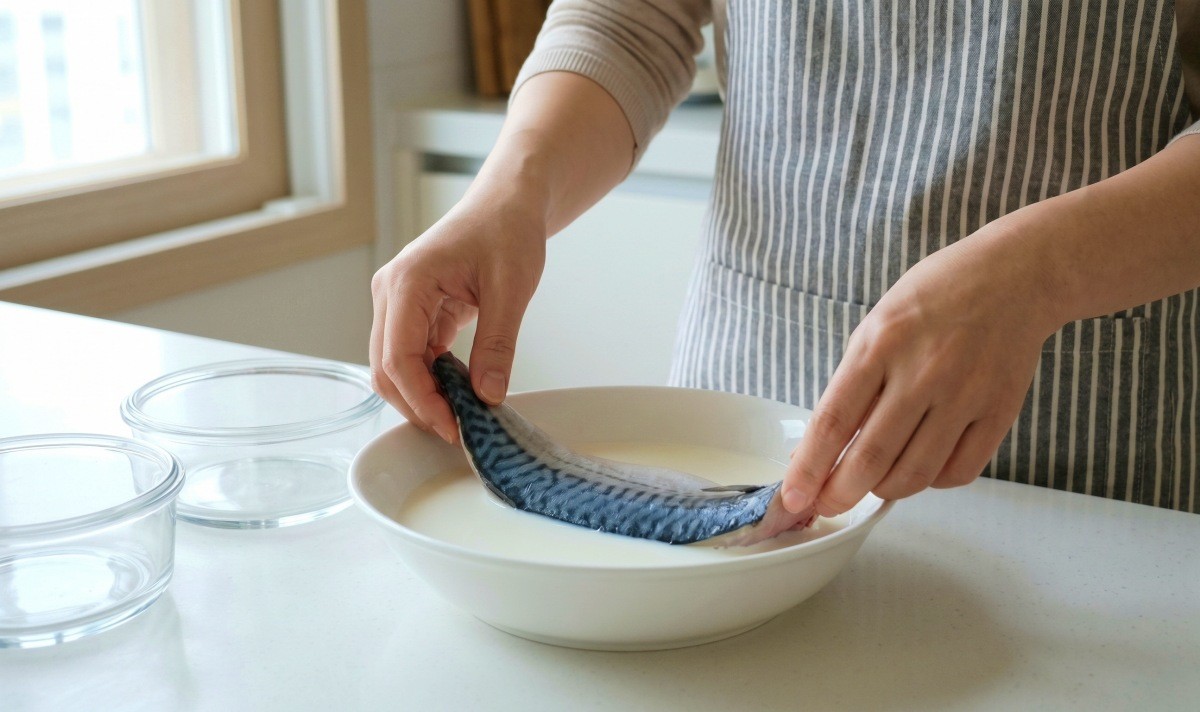 우유로 생선 냄새 제거. 기사 이해를 돕기 위해 AI로 제작한 자료 이미지.