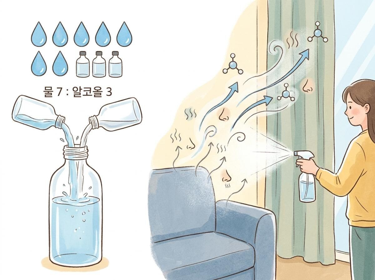 [삽화] 물과 알코올을 섞어 생선 냄새를 잡는다. AI 제작.