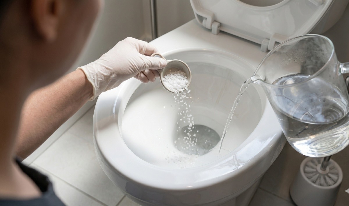 변기에 소금과 뜨거운 물을 투하한다. 기사 이해를 돕기 위해 AI로 제작한 자료 이미지.