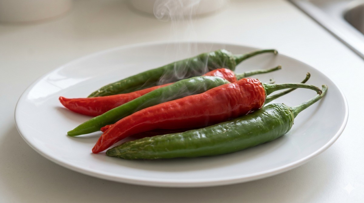 전자레인지로 가열한 고추. 기사 이해를 돕기 위해 AI로 제작한 자료 이미지.