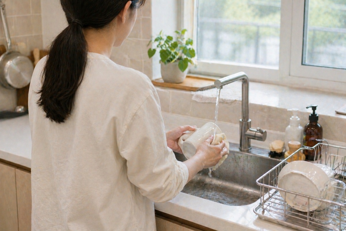 컵 씻는 사람의 모습 / 기사 내용을 바탕으로 제작한 AI 이미지