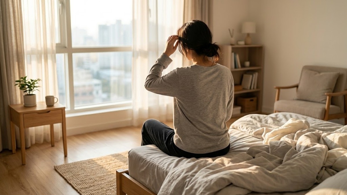 아침에 일어난 사람의 모습 / 기사 내용을 바탕으로 제작한 AI 이미지