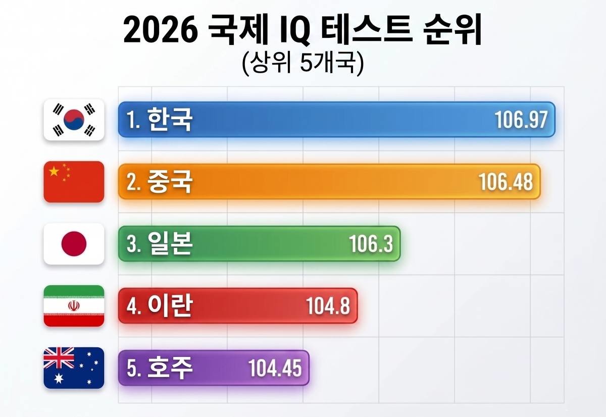 국제 IQ 테스트(International IQ Test)가 올해 발표한 내용 토대로 AI툴 활용해 제작한 이미지.