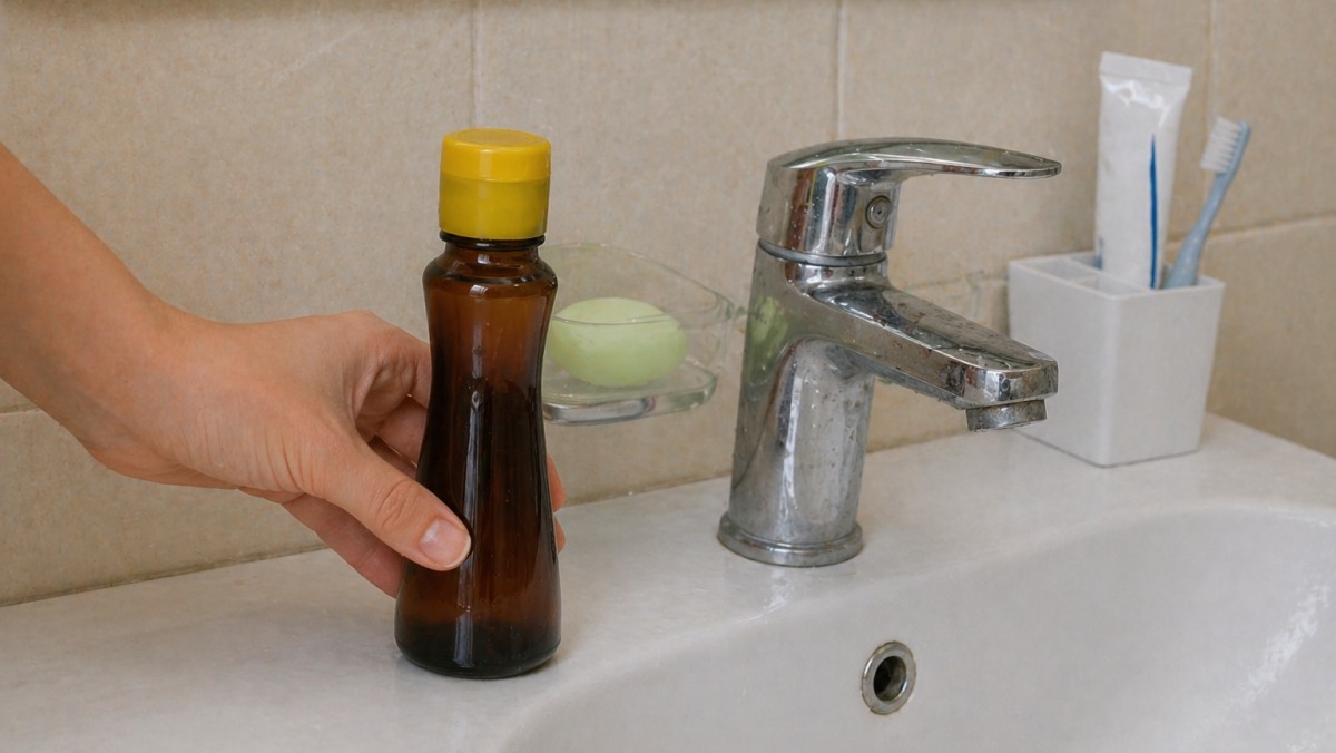 참기름병을 화장실에 두는 모습 / 기사 내용을 바탕으로 제작한 AI 이미지