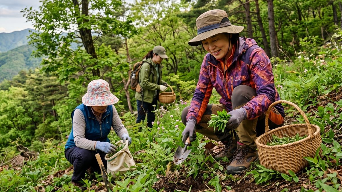 산나물을 캐는 사람들. 기사 이해를 돕기 위해 AI가 생성한 자료사진.