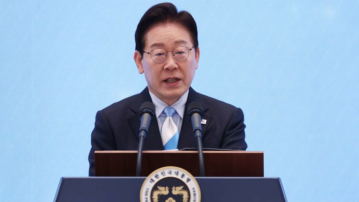 이재명 대통령이 지난 1일 청와대 영빈관에서 열린 2026 노동절 기념식에서 기념사를 하고 있다. / 뉴스1