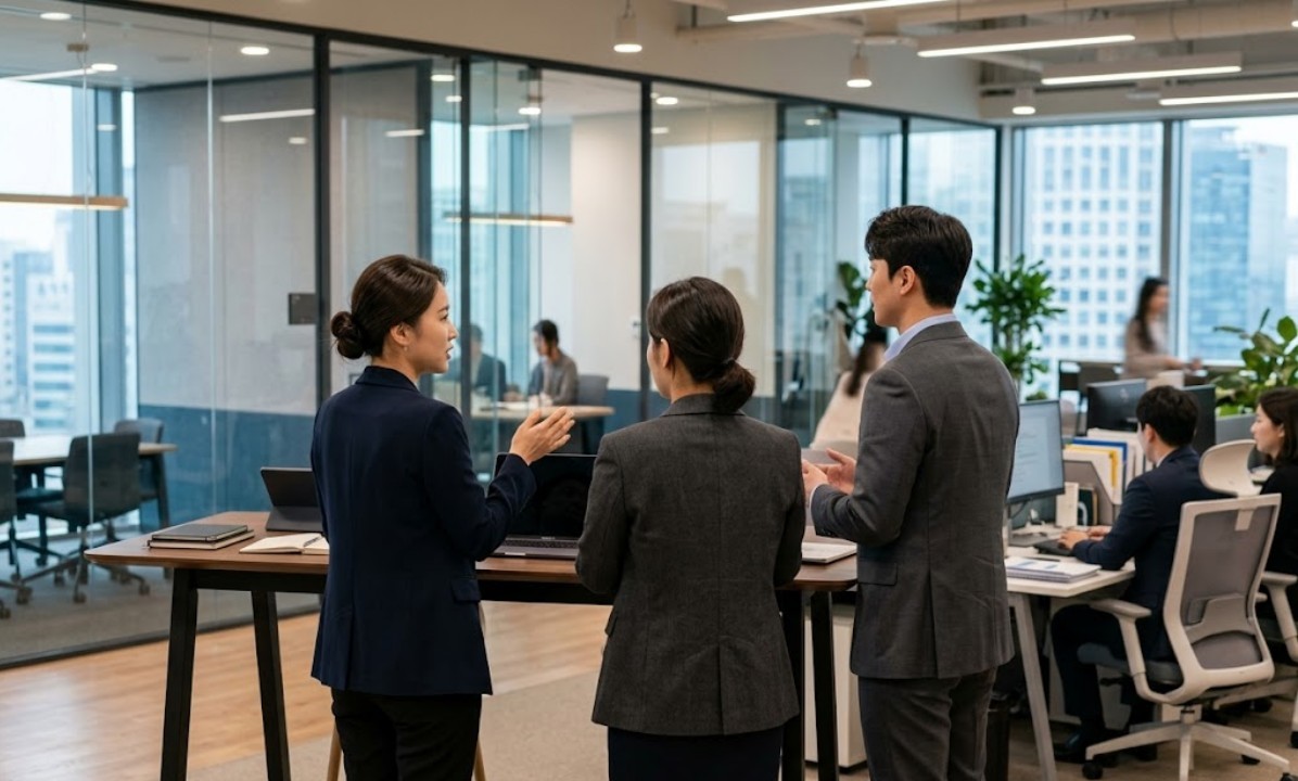 대화하는 사람들 / 기사 내용을 바탕으로 제작한 AI 이미지