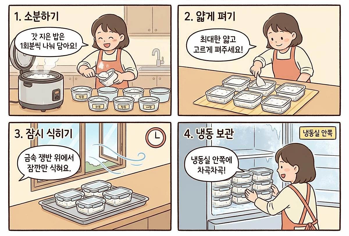 [삽화] 밥 보관하는 방법. AI 제작.