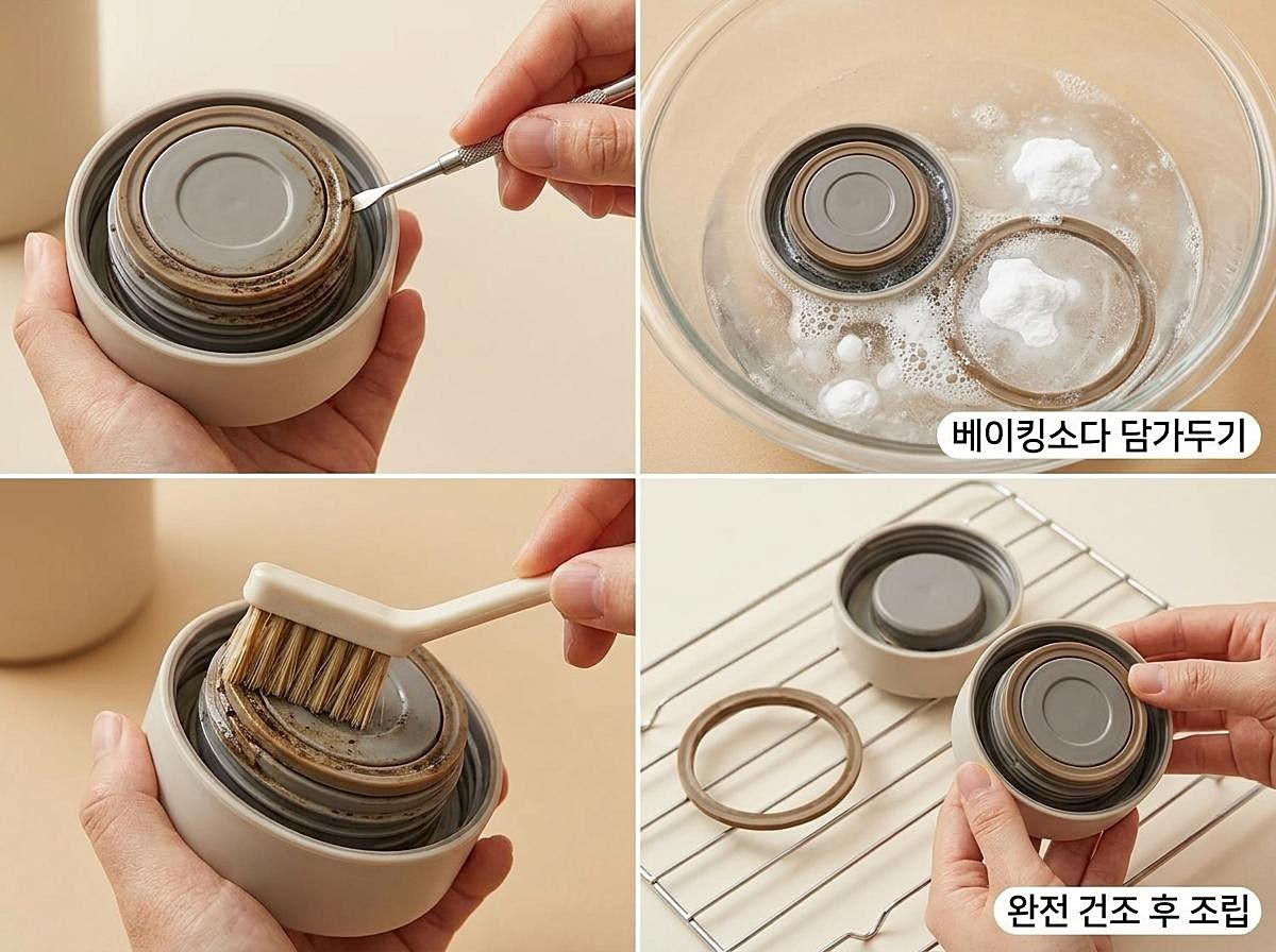 뚜껑과 고무패킹 세척. 기사 이해를 돕기 위해 AI로 제작한 자료 이미지.