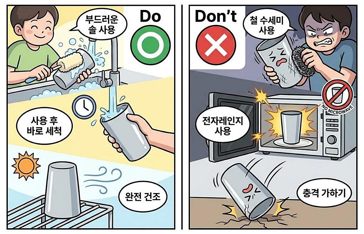 [삽화] 보온병 냄새와 손상 막는 관리법. AI 제작.