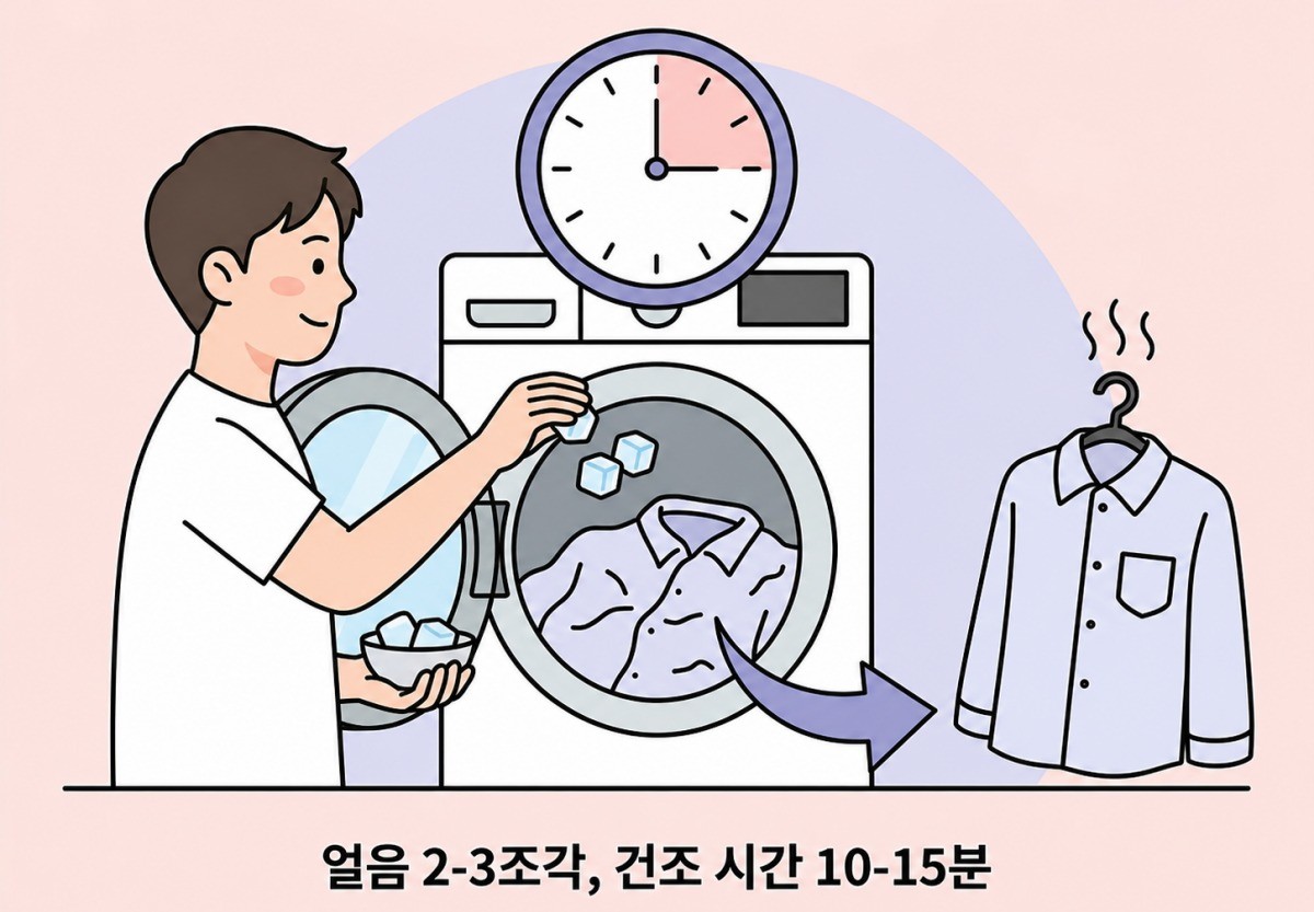 [삽화] 구겨진 옷, 얼음으로 정리하는 팁. AI 제작.