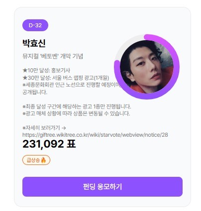 박효신 스타펀딩 화면. / 기프트리 화면 캡처
