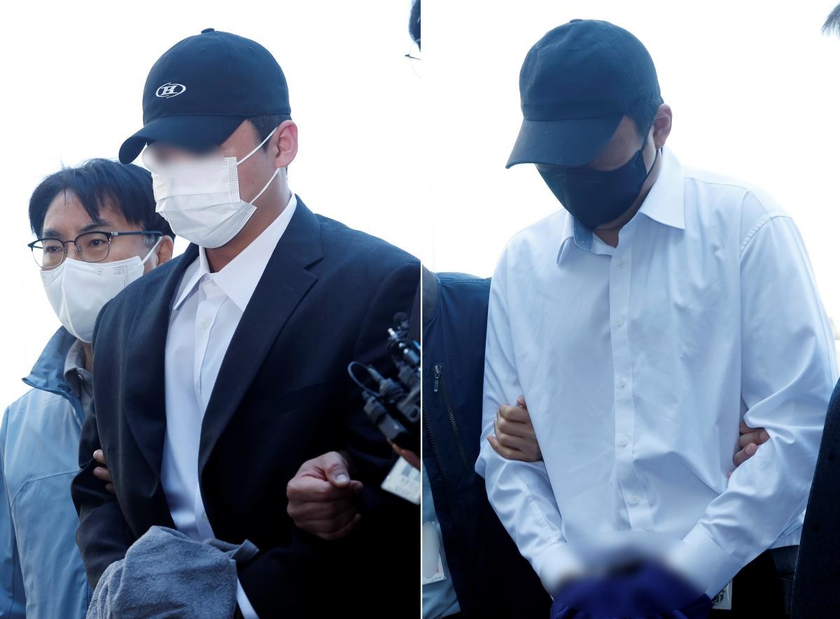 영장실질심사 향하는 고 김창민 감독 상해치사 피의자들. / 뉴스1
