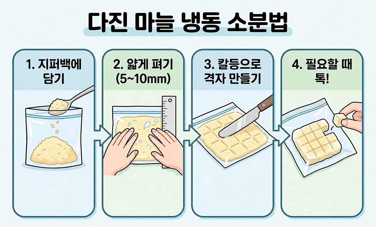 [삽화] 다진 마늘 지퍼백 소분 보관법. AI 제작.