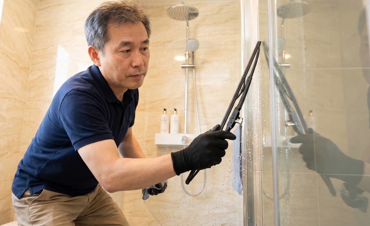 사용 방법도 간단한 와이퍼 욕실 사용 꿀팁. 기사 내용 토대로 AI툴 활용해 제작한 자료사진.