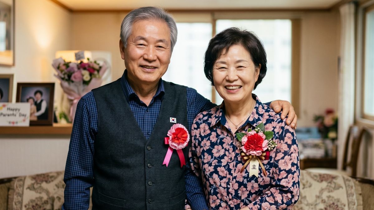 어버이날을 기념해 가슴에 카네이션을 달고 계신 부모님들. 기사 이해를 돕기 위해 AI가 생성한 자료사진.