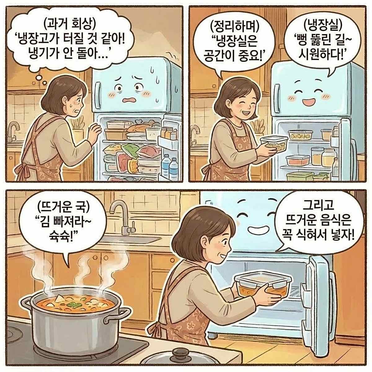 [만화] 냉장고 전기요금 절약. AI 제작.