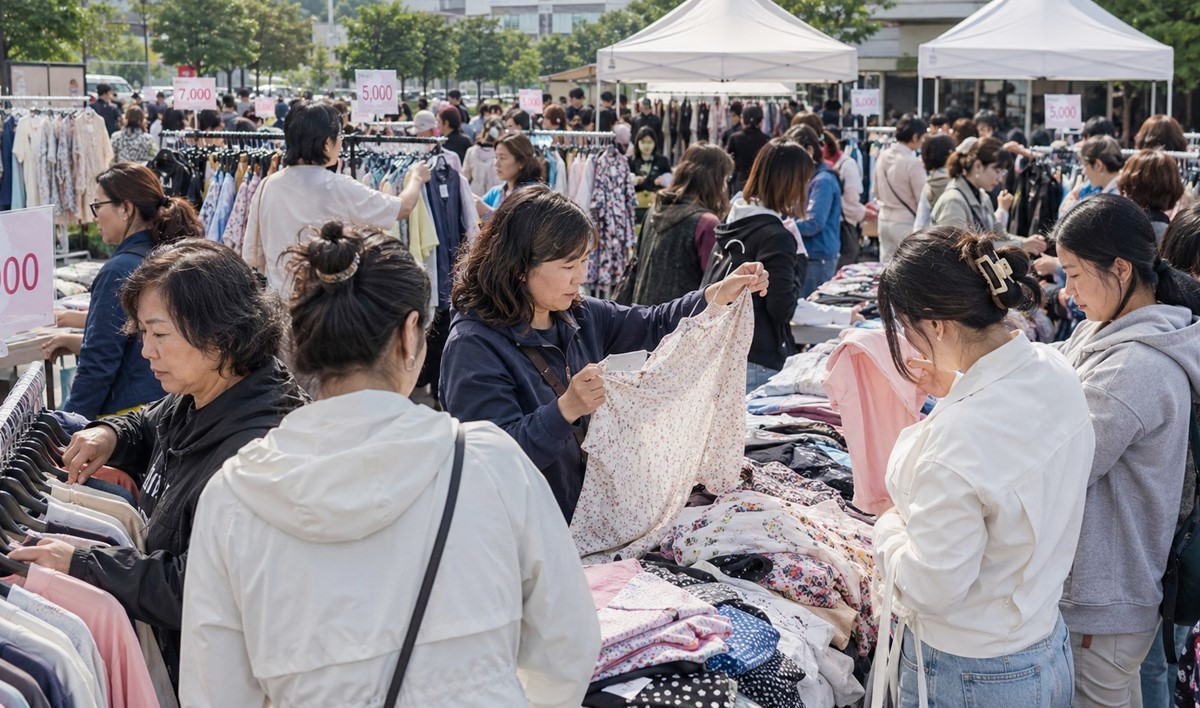 행사장에서 옷을 고르는 소비자들 모습. 기사 이해를 돕기 위해 AI를 활용해 제작한 자료 사진. 실제 모습과 다소 차이가 있을 수 있다. 유명 브랜드 재고 의류를 최고 90%까지 싸게 파는 행사가 열린다는 소식이 전해져 화제가 되고 있다. 이번 행사에서는 노스페이스와 네파 등 유명 브랜드 재고 의류를 부담 없는 가격에 구매할 수 있다. 기후에너지환경부는 한국패션협회 소속 19개 업체가 사회공헌 재단법인 '기빙플러스'에 기부한 재고 의류 1만 2000여 벌을 최고 90% 할인해 판매하는 행사를 진행한다. 이번 행사는 5월 8∼9일 서울 양천구 목동에 있는 행복한백화점 앞 광장에서 진행된다고 기후에너지환경부가 7일 밝혔다.
