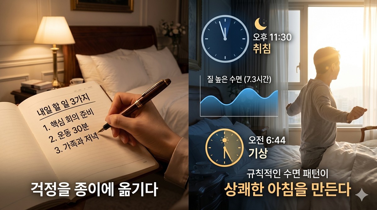잠들기 전 다음 날 할 일 목록을 간단히 메모하는 모습 / AI 생성 이미지