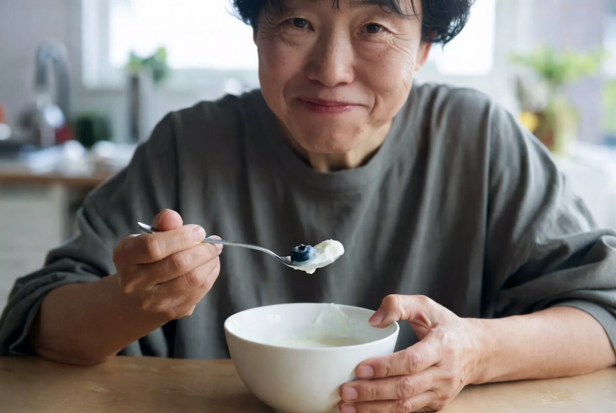블루베리와 무가당 요거트, 뇌와 장을 동시에 깨운다. 기사 내용 토대로 AI툴 활용해 제작한 자료사진.