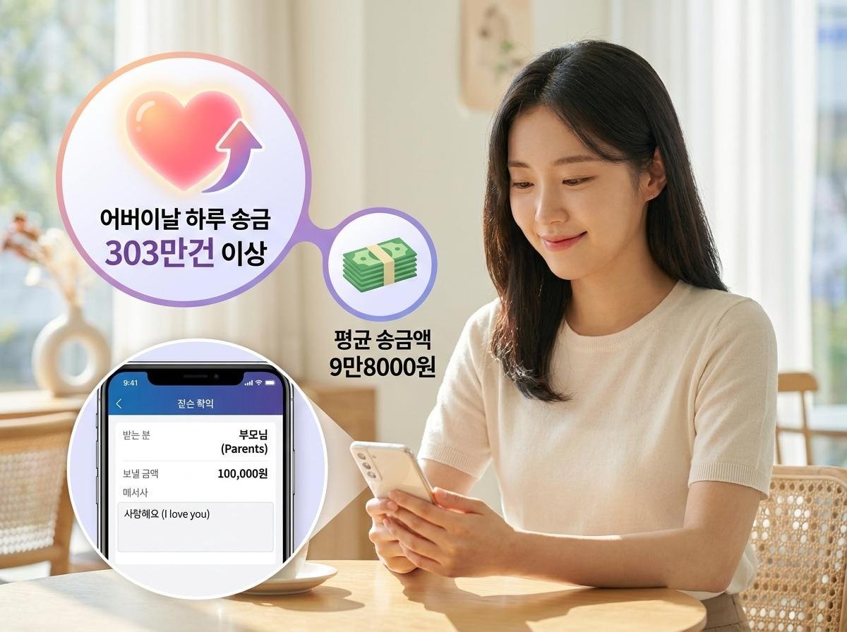 카카오페이에 따르면 어버이날 하루 송금 303만건 이상, 평균 송금액 9만8000원. 기사 내용 토대로 AI툴 활용해 제작한 자료사진.