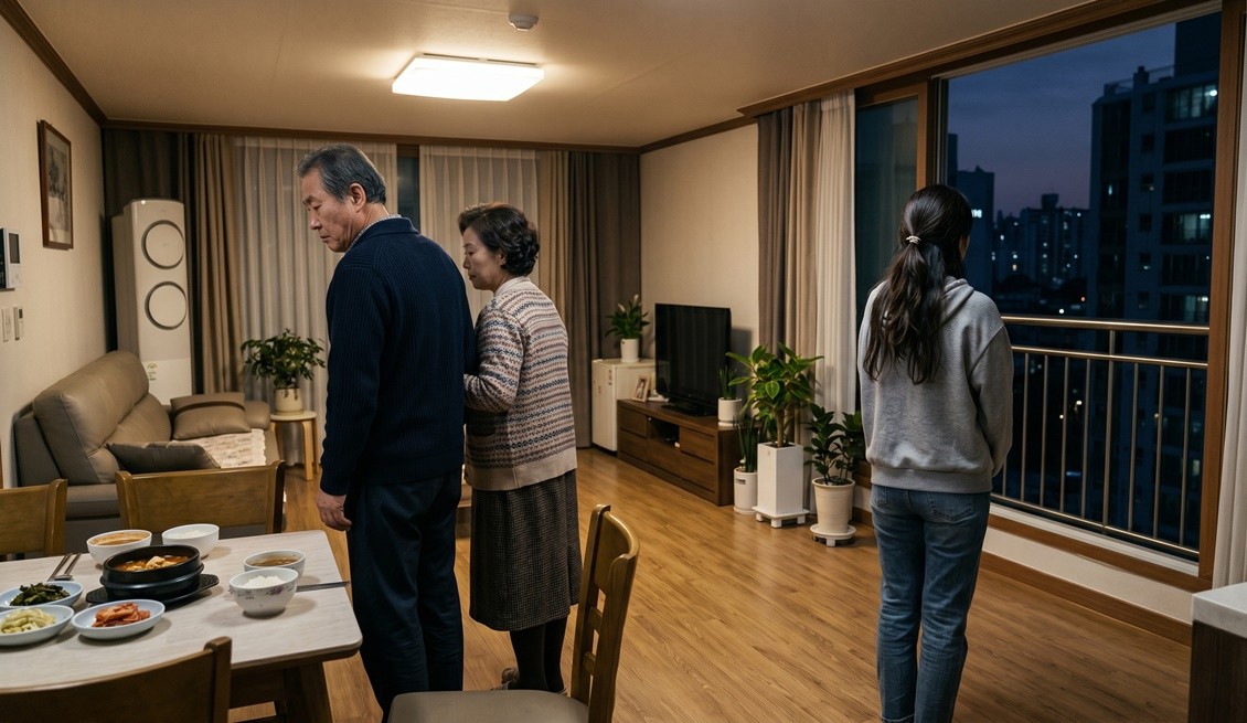 서로 등 돌리고 있는 부모와 자녀 이미지 / AI 생성 이미지